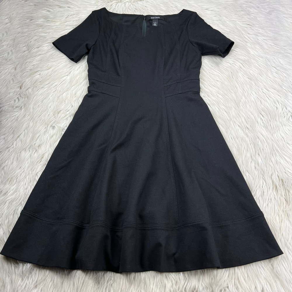 White House Black Market Women's 4 Black Ponte Knit Fit Flare Dress